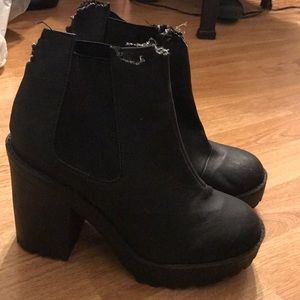 Chunky distressed black booties